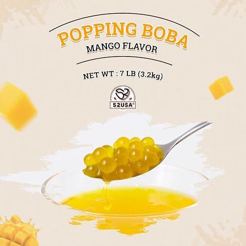 52USA Mango Popping Boba Peals 7.05 Pound, Bursting Boba Pearls for Bubble Tea, Beverages, Ice Cream, Shakes, Yogurt, Desserts, Smoothies & Drinks Toppings thumbnail 7