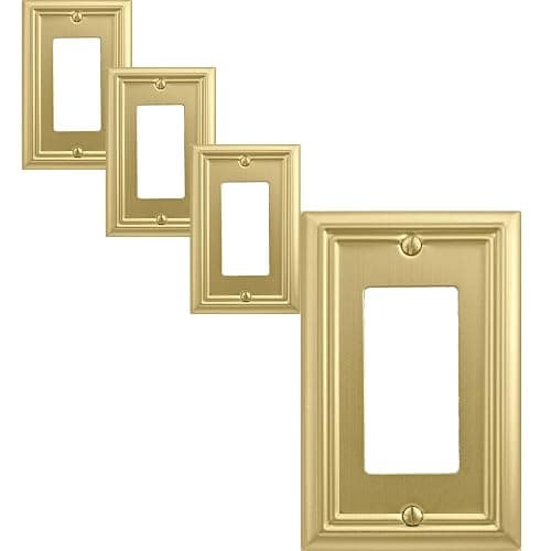 OKAWYC Single Decorator Light Switch Cover Adler Metal Wall Plate, 4-Pack Brushed Brass 1 Gang Single Rocker, for Receptacle Dimmer Switch GFCI Outlet Decorative Wallplate, Durable - Image 1