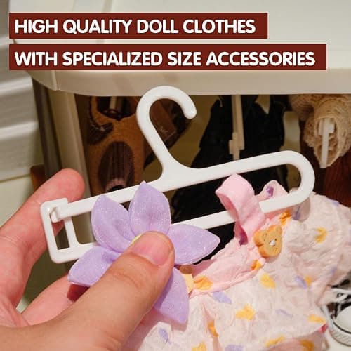 Foldable Doll Wardrobe Storage Box Compatible with Labubu Clothes with 10 Hangers & Rod - Stackable Organizer Cabinet for 15/17cm Doll Clothes with Dust-Resistant Cover and Display Shelf thumbnail 6