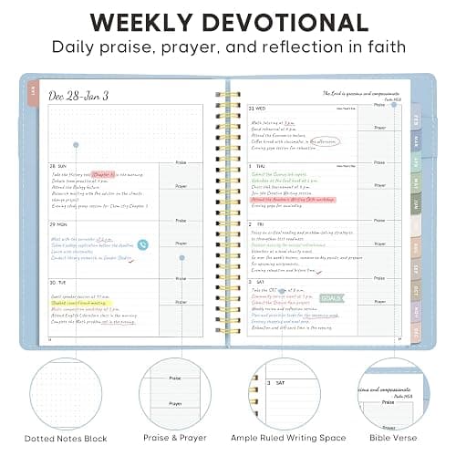 2026 Christian Planner, Bible Planner & Prayer Journal A5 Spiral Bound, Weekly & Monthly Faith Planning for Women & Men (Blue) thumbnail 5