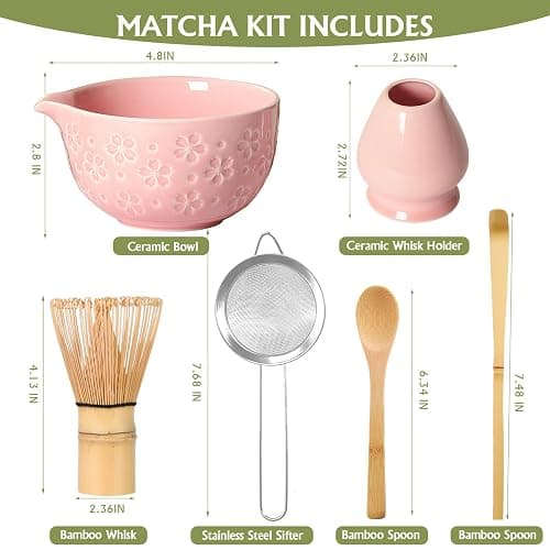 Matcha Whisk Tea Set Kit: Japanese Matcha Kit - Ceramic Bowl Bamboo Whisk Chasen Holder spoon Measuring Scoop Sifter - Traditional Practical for Tea Ceremony Breakfast Lattes - Home Kitchen Christmas thumbnail 3