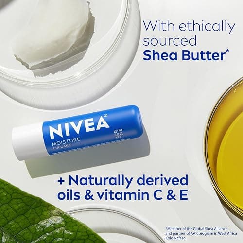 NIVEA Moisture Lip Care, Hydrating Lip Balm with Shea Butter, Nourishing Oils and Vitamin C & E, 3-in-1 Moisture, Repair and Nourish, 0.17 Oz Stick, Pack of 4 thumbnail 5