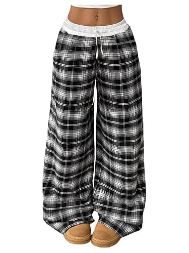 SOLY HUX Girl's Gingham Pants Wide Leg Elastic Waist Plaid Baggy Sweatpants Trousers - Image 1