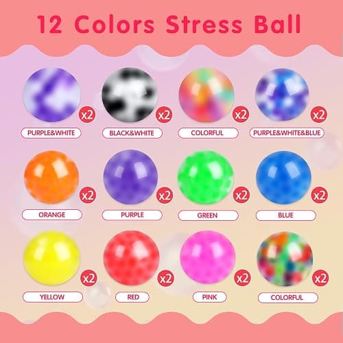 VISCOO 24 Pack Stress Balls, Squishy Ball, Squeeze Balls for Adults, Anti-Anxiety and Fidget Balls to Relax, Party Favors, Birthday Gifts, Goodie Bag Stuffers thumbnail 5