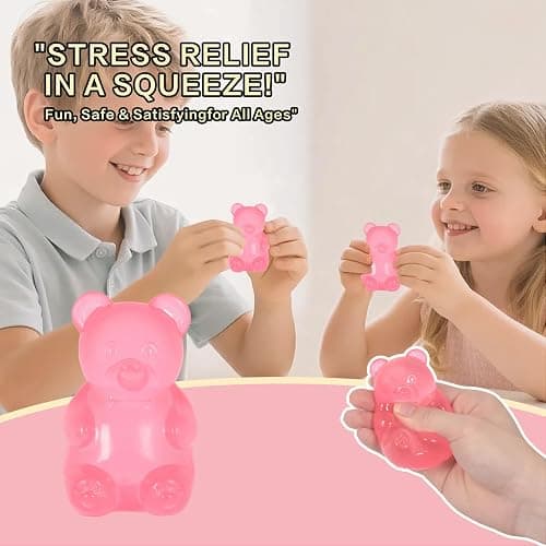 Gummy Bear Squishy Toy for Kids Ages 3+ & Adults, Slow Rising Squeeze Bear, Soft High-Density Handheld Sensory Toy, Cute Party Favor, Classroom Prize & Desk Toy(Pink) thumbnail 3