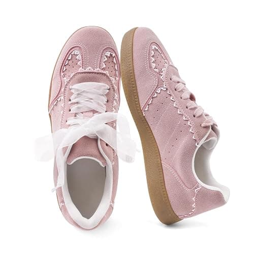 Amazon - Women's Lace Detail Lace-Up Casual Sneakers - Elegant Ribbon Ribbon Lace Walking Shoes Non-Slip Sole Breathable Comfort for Daily Outfits - Image 1