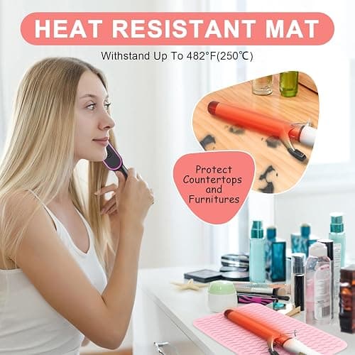 Suafrnut Plus Size Silicone Heat Resistant Mat for Hair Tools(12" x 9") | Portable Travel Hot Tools Pad Cover for Curling Iron, Flat Iron, Hair Straightener and Hair Styling Tools thumbnail 2
