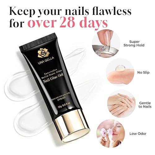 UNA GELLA Solid Nail Glue Super Strong for Press On Nails & Nail Tips 15g | Lamp Curing Needed, Long-Lasting Glue Gel for Clear Flase Fake Nails, Home DIY Salon Acrylic Nail Art Extension for Beginners thumbnail 3