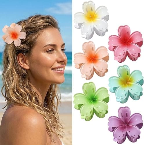 SMKSL 6 Pcs Flower Hair Claw Clips for Women Hawaiian Large Hair Clips for Thick Thin Curly Hair, Strong Hold & Non-Slip, Stylish Medium Beach Hair Accessories for Women Girls (Hawaiian) thumbnail 2