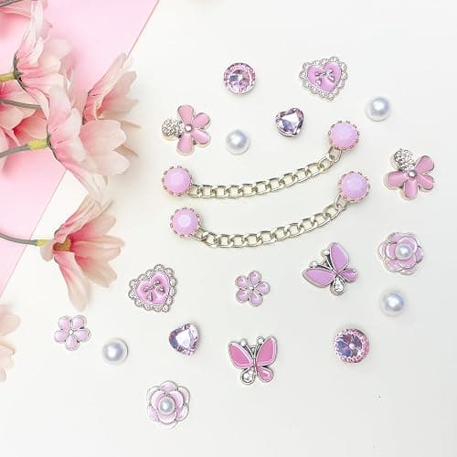 20pcs Bling Gems Plastic Butterfly Flower Sparkling Rhinestones Pearl DIY Shoe Decoration Charms for Women's Party Favor thumbnail 3