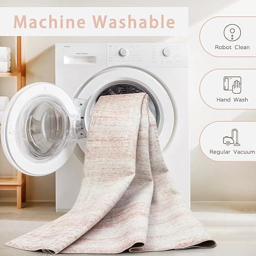 Srugn Washable Rugs 5x7 Area Rugs for Living Room,Bedroom,Dining Room- Ultra Soft Faux Wool Nursery Rug for Baby Girl,Neutral Light Pink Low Pile Vintage Carpets for Dorm Kids Playroom,Non Slip thumbnail 4