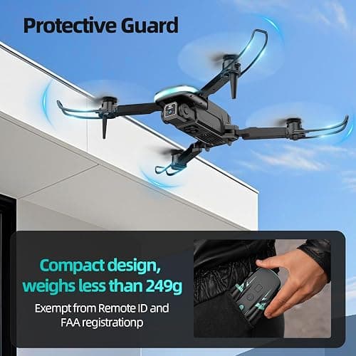 Drone with Camera 1080P HD, FPV Foldable Mini Drone for Beginners Kids Boys Girls, with 2 recharging Batteries, Carrying Case, One Key Start, Stable Hover, Trajectory Flight, Toys Gifts (Black) thumbnail 5