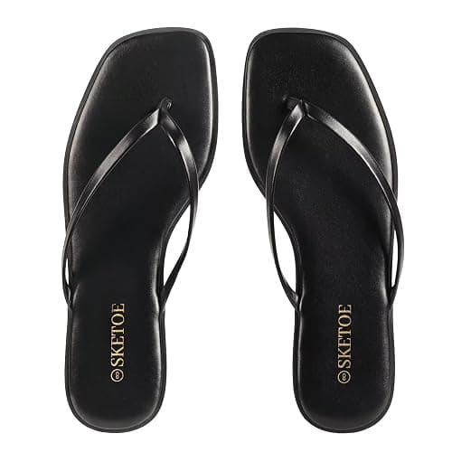 SKETOE Flip Flops for Women Square Toe Flat Sandals for Women Comfortable Thong Sandals Leather Flip Flops Lightweight Summer Beach Sandals Dressy Vacation Essentials Slides thumbnail 4