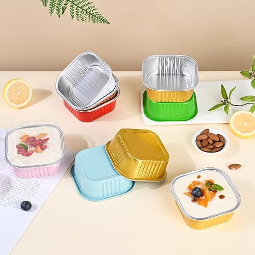 40 Pack Mini Cake Pans with Lids, 5oz Square Aluminum Foil Brownie Baking Cups, Muffin Tin Ramekins, Disposable Dessert Cupcake Cups for Wedding Birthday Party, Gold thumbnail 2
