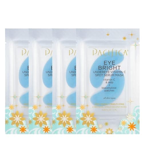 Pacifica Undereye Spot Serum Mask – Bright Eye Vitamin C Mask for Dark Circles & Hydration, Brightening Under Eye Treatment, Vegan & Cruelty-Free, 4 Pack - Set of 4 - Bright Undereye Spot Serum Mask - Image 1