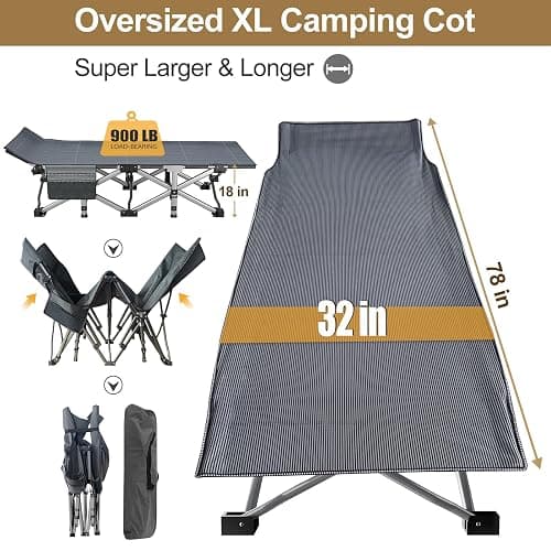 DoCred Oversized XXL Folding Camping Cot with Mattress, 2 Pack 32" Wide Cot | Heavy Duty Sleeping Cot Bed for Adults Portable Outdoor Bed with Carry Bag, Travel Camp Cots thumbnail 3