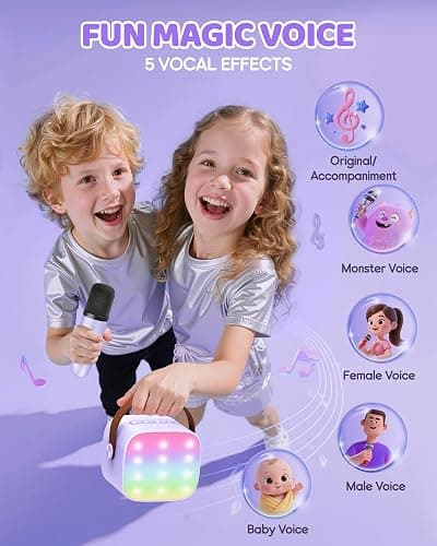 YLL Mini Karaoke Machine for Kids Adults, Bluetooth Speaker with 2 Wireless Microphones, TOP Christmas Birthday Gifts Toys for Girls Ages 3, 4, 5, 6, 7, 8, 9,10,11,12+ Years Old Toddler(Purple-3 Mics) thumbnail 4