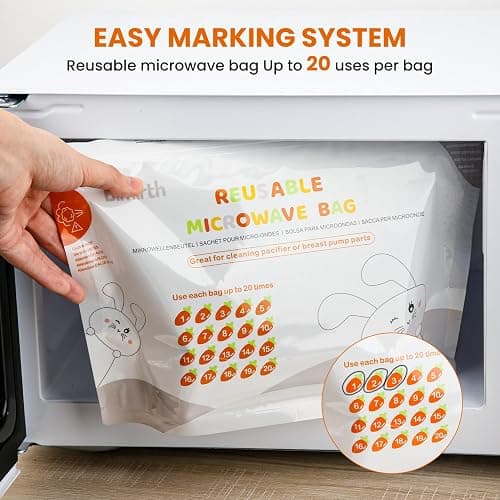 Bimirth Microwave Steriliser Bags, Pack of 16 Reusable, Only 3 Minutes, Cleaning Baby Bottles, Pacifier, Teethers & Training Cup, Breast Pump Parts or Accessories, 20 Uses Per Bag, Chemical Free thumbnail 4