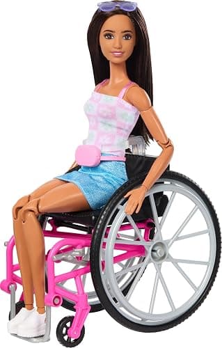 Barbie Doll & Playset with Service Dog, Pink Wheelchair, Ramp & Accessories, Brunette Fashion Doll in Removable Outfit thumbnail 2
