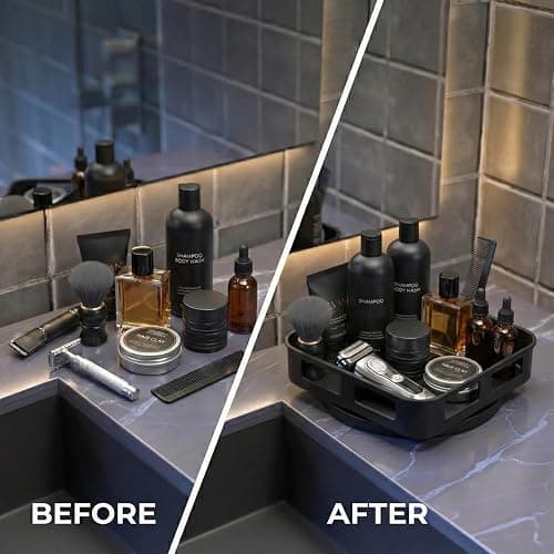 Cologne Organizer for Men, 360°Rotating Bathroom Organizer Countertop, Perfume Organizer, Vanity Tray for Perfume, Skincare, Shaving Kit, Bathroom Storage, Gift for Men thumbnail 7