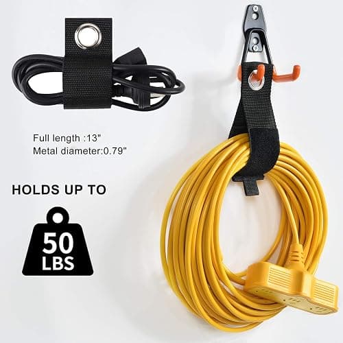 AOBEN 24PCS Garage Hooks, Heavy Duty Double Garage Hanger Organizer Wall Mount Iron Anti-Slip Garage Storage Hooks for Ladder, Power Tool,Bike,Ropes（23 Hooks & 1 hoder Strap-Orange thumbnail 4