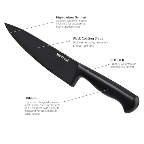 McCook® Knife Sets,German Stainless Steel Knife Block Sets with Built-in Sharpener, Black - BlackBlack - 15 thumbnail 6