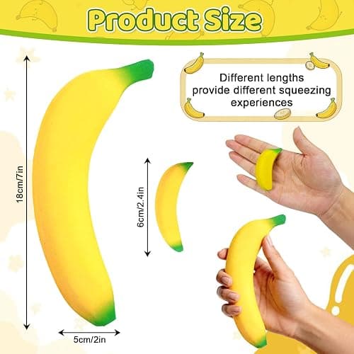 2Pcs Banana Squishy, Soft PU Foam Squeeze Fidget Set with Big & Mini Bananas, Fake Fruit Squishies for Stress Relief, Cute Novelty Gift for Adults Office Home Decor thumbnail 3