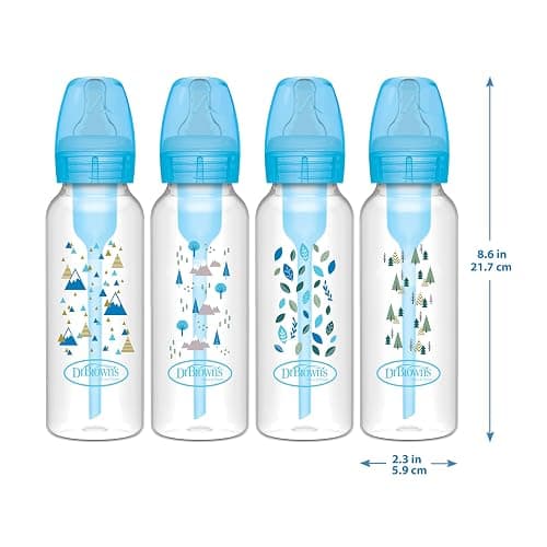 Dr. Brown's Natural Flow Anti-Colic Options+ Narrow Baby Bottle, Blue Nature, 8 oz/250 mL, with Level 1 Slow Flow Nipples, 0m+, 4 Pack - 4 Pack, 8oz, Blue Nature thumbnail 15