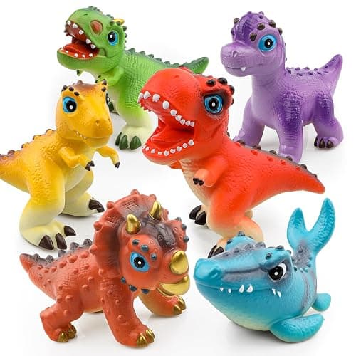 LEWAN 6-in-1 Dinosaur Toys for Kids Ages 3+ – 5.5” Squishy Dino Figures Gift Set – Sensory Toys for Boys & Girls – Dinosaur Adventure Crew - Image 1