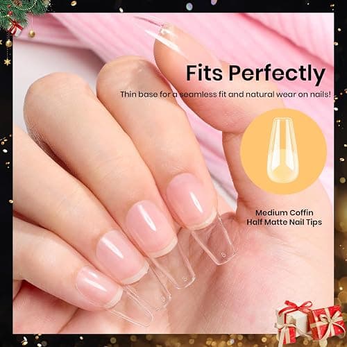 Beetles Gel Nail Tips Medium Coffin Etch X, 12 Sizes 288Pcs Pre Shaped Half Matte Full Cover Press On False Nails Tips Acrylic Fake Nail Extensions Kit Easy DIY Salon Manicure Gift for Women thumbnail 5
