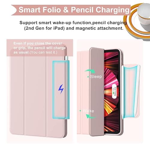 ZENLU iPad Pro 11 inch Case with Removable Magnetic Folio Cover, Premium PU Leather, Multiple Angles Stand, Pencil Slot Charging Support, Full Protective Case for 11" (1/2/3/4 Gen) iPad Pro (Pink) thumbnail 4