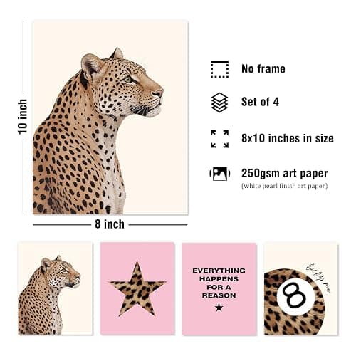 DSHFG Preppy Trendy Pink Leopard Cheetah Prints Y2K Room Decor Funky Cheetah Posters for College Dorm Decor Wall Art Prints Set of 4, Lucky 8 Ball Poster for Teen Girls Bedroom Bathroom Dorm 8x10 Unframed - Leopard Pink thumbnail 2