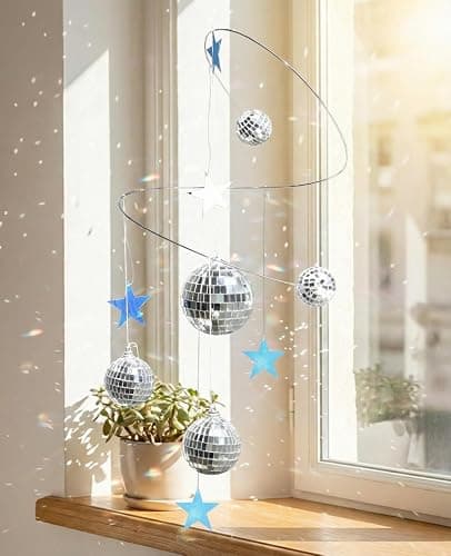 AceList Hanging Disco Ball Decor Suncatcher - Silver Mirror Ball Window Prism for Aesthetic Room Decor, 70s Retro Groovy Boho Party Supplies, Sparkling Spiral Mobile Ornament with Multi-Size Balls thumbnail 4