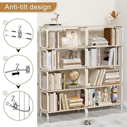 Leavader 2-Pack Industrial Bookshelf, 5-Tier Freestanding Bookcase with Wooden Shelves & Metal Frame, 63'' Tall Metal Storage Shelf for Living Room, Home Office (Oak White) thumbnail 6
