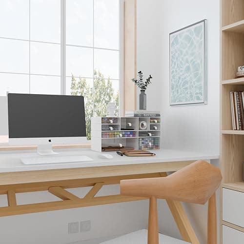 ‌Yashong Desk Organizer Set, White & Clear Stackable Dustproof Storage Boxes for Desktop, Office, DIY Craft & Vertical Space Saving, Perfect for Makeup, Stationery, Jewelry Organization thumbnail 2
