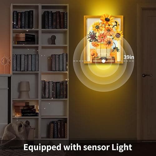 CAXIMSY Flowers Sunflower Building Block Sets Crafts for Adults Sunflowers Wall Art Painting Frame Gifts for Mother's/Valentine's Day，Artificial Flower for Room Home Decor（1166 Pieces） thumbnail 6