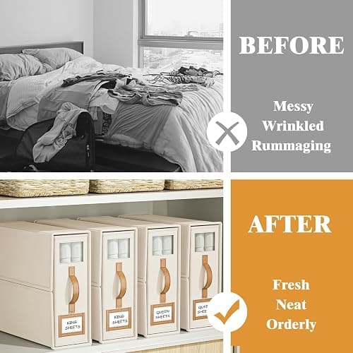 BigPonPon 6 Pack Bed Sheets Organizers And Storage (King Size),Foldable Sheet Organizer With Handle For Linen Closet,Bedding Organizer Storage For Sheets, Duvet Cover (Beige, XCDSN-002 thumbnail 3