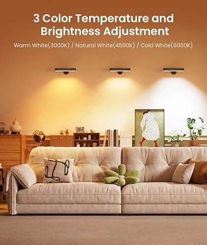 FULNIX Rechargeable Wall Sconces LED Wall Lights with 7500mAh Battery Lamp for Bedroom, Touch and Remote Control, 3 Colors Wall Light 360° Rotate Dimmable Brightness with 15 RGB Colors thumbnail 6
