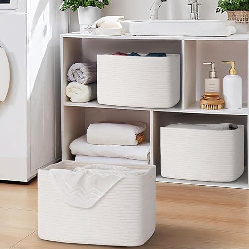 Degeyoyo Woven Storage Baskets, White Baskets for Organizing, 3 Pack Woven Basket for Storage, Decorative Storage Bins Baskets for Shelves, Towel, Toy, Book, Closet, Baby 14.96"×9.8"×8.85" thumbnail 7