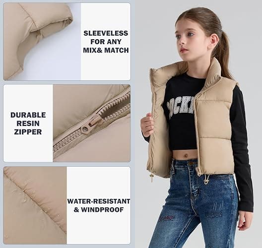 SOLOCOTE Girls Puffy Vest Coat Water-Resistant Warm Winter Sleeveless Kids Jacket for 4-14 Years thumbnail 4