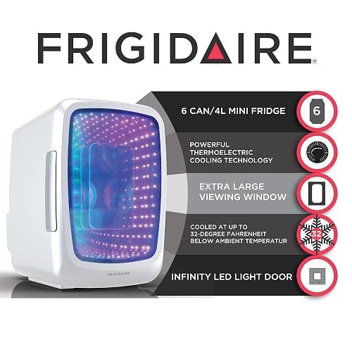 Frigidaire Gaming Light Up Mini Beverage Refrigerator, 6 can, 4 liters, Cooler with large see through door and LED lights Perfect for Gaming Experience, Home, Office, or Cars.12V Charger (White) thumbnail 7