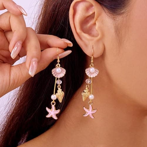Starfish Earrings Gold Beach Jewelry for Women Pink Conch Shell Earrings Puka Cowrie Seashell Earring Summer Vacation Earring Ocean Jewelry thumbnail 2