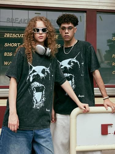 Laixton Men's Graphic Tees Shirt Unisex Short Sleeve Cotton Vintage Oversized Shirts Loose Streetwear Casual Tee Top thumbnail 2