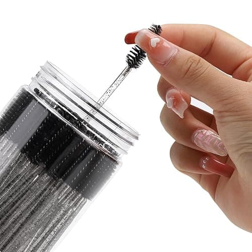 100 Pcs Disposable Mascara Wands, Crystal Eyebrow Spoolies Brush for Eyelash Extensions, Black Lash Brushes with Container thumbnail 4