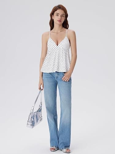 SUUKSESS Women V Neck Babydoll Tank Tops with Built in Bra Summer Cute Peplum Cami Going Out Tops thumbnail 5