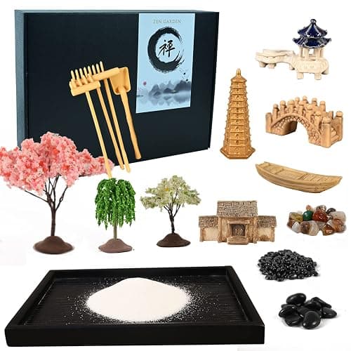 Yoquare Mini Zen Garden, White Sand, 10" x 7" Rectangular Plastic Tray with Meditation Accessories thumbnail 4