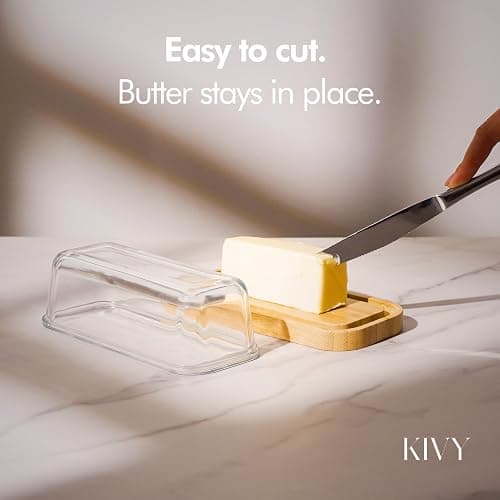 KIVY Glass butter dish with airtight lid that keeps butter soft - For countertop and refrigerator door shelf - Butter tray with lid fridge - Butter holder for counter - Covered butter dishes thumbnail 6