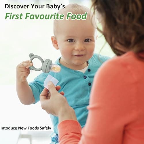 JEXFUN Silicone Baby Fruit Food Feeder Pacifier & Breastmilk Popsicle Freezer Molds, Baby Food Storage Containers Breast Milk Ice Cubes for Baby Teething & Infant Self Feeding, BPA Free - (Sage) - Sage thumbnail 6