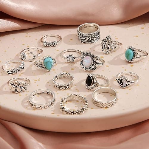 82 Pcs Vintage Gold Silver Knuckle Rings Set for Women, Bohemian Stackable | Midi Rings Pack, Boho, Retro Stone, Stacking Joint Finger Rings thumbnail 6