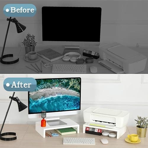 TEAMIX White Monitor Stand Riser, 2 Pack Wood | Dual Stand for 2 monitors. Holds 80 lbs, Stack or Separate Adjustable Use, Fits laptop, TV, PC. For Home Office, Gaming thumbnail 6
